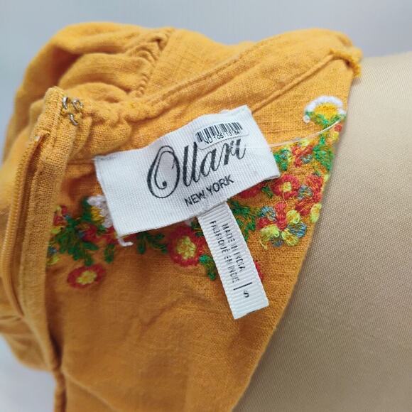 Ollari maxi Dress Yellow/Orange linen from Anthropologie Mexican pattern boho - Picture 14 of 15